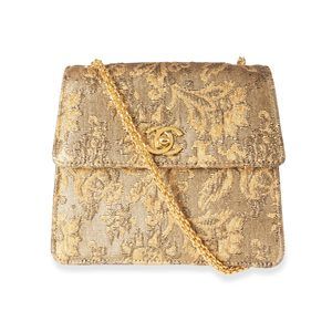 Chanel Vintage Gold Brocade Mini Flap Evening Bag